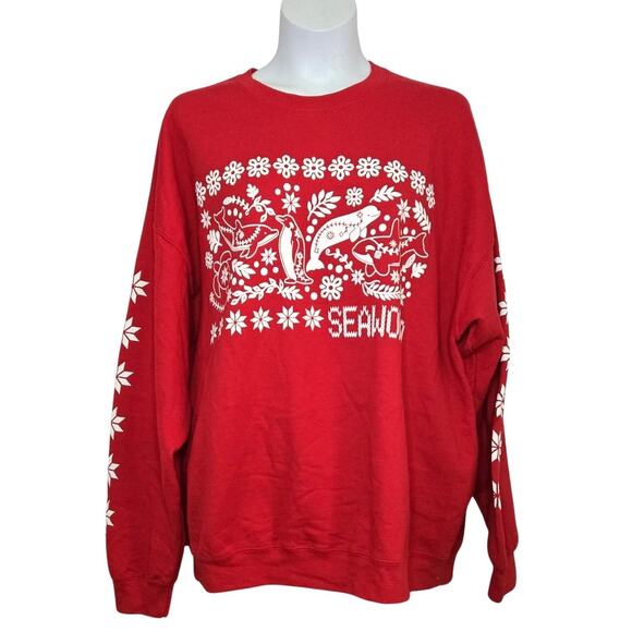 Seaworld Snowflake Holiday Deco Pullover Sweater Size 2XL - Picture 1 of 3